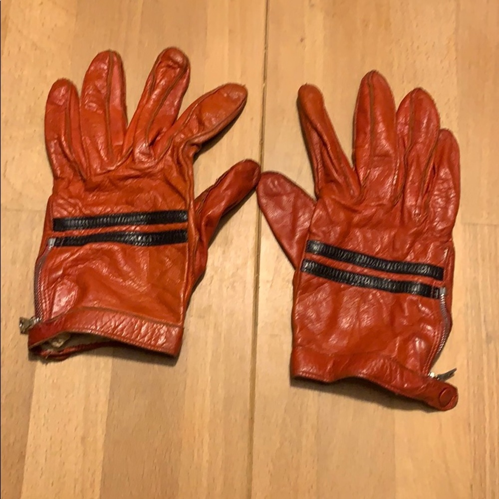 Orange leather motorcycle gloves small